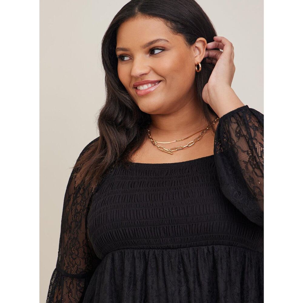 NWT Torrid Babydoll Stretch Lace Smocked Bodice Square Neck Top Sweetheart 5 5X - Picture 4 of 12